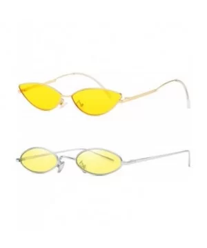 Vintage Slender Oval Sunglasses Small Metal Frame Candy Colors - Yellow-2pack - C218QNONTMD $10.32 Rectangular