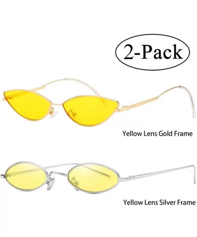 Vintage Slender Oval Sunglasses Small Metal Frame Candy Colors - Yellow-2pack - C218QNONTMD $10.32 Rectangular