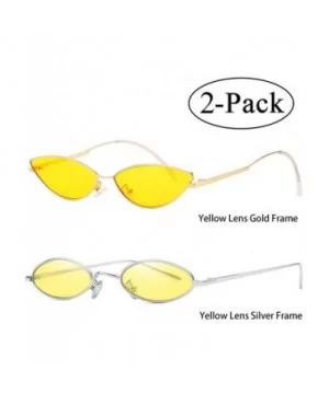 Vintage Slender Oval Sunglasses Small Metal Frame Candy Colors - Yellow-2pack - C218QNONTMD $10.32 Rectangular