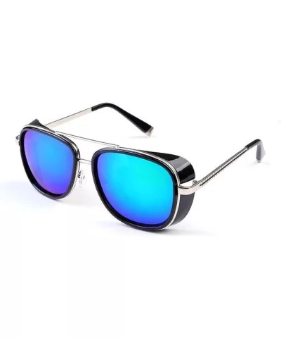 Stark Sunglasses Square Metal Frame Men Women Unisex Vintage Aviator Square Sunglasses with Case .Blue - Blue - CK18AZS7U0G $...