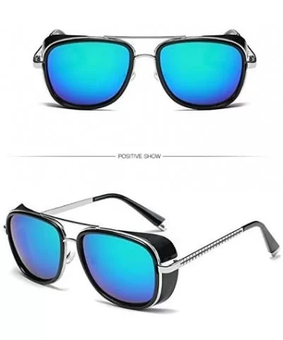 Stark Sunglasses Square Metal Frame Men Women Unisex Vintage Aviator Square Sunglasses with Case .Blue - Blue - CK18AZS7U0G $...