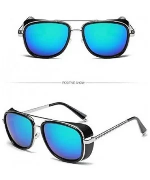 Stark Sunglasses Square Metal Frame Men Women Unisex Vintage Aviator Square Sunglasses with Case .Blue - Blue - CK18AZS7U0G $...