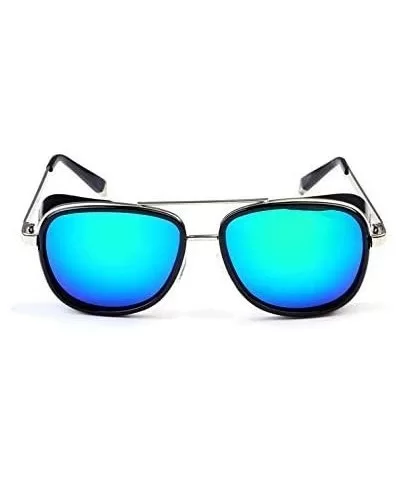 Stark Sunglasses Square Metal Frame Men Women Unisex Vintage Aviator Square Sunglasses with Case .Blue - Blue - CK18AZS7U0G $...