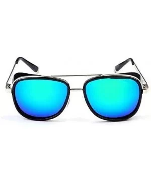 Stark Sunglasses Square Metal Frame Men Women Unisex Vintage Aviator Square Sunglasses with Case .Blue - Blue - CK18AZS7U0G $...