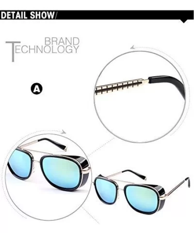 Stark Sunglasses Square Metal Frame Men Women Unisex Vintage Aviator Square Sunglasses with Case .Blue - Blue - CK18AZS7U0G $...