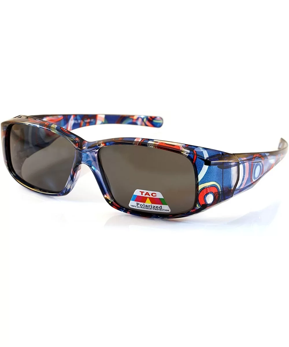 Abstract Floral Art Translucent Rectangle Polarized OTG Sunglasses P015 - Blue Swirl - CU18D2XG08N $11.74 Square