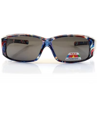 Abstract Floral Art Translucent Rectangle Polarized OTG Sunglasses P015 - Blue Swirl - CU18D2XG08N $11.74 Square