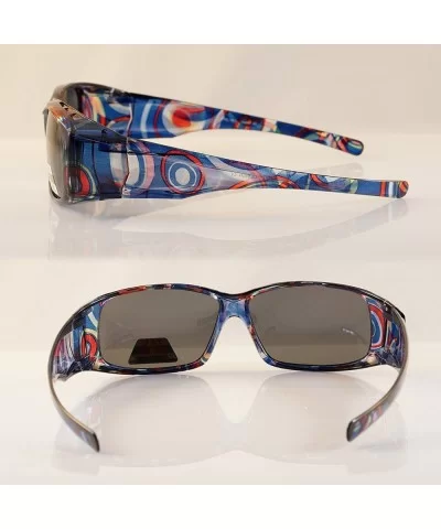 Abstract Floral Art Translucent Rectangle Polarized OTG Sunglasses P015 - Blue Swirl - CU18D2XG08N $11.74 Square