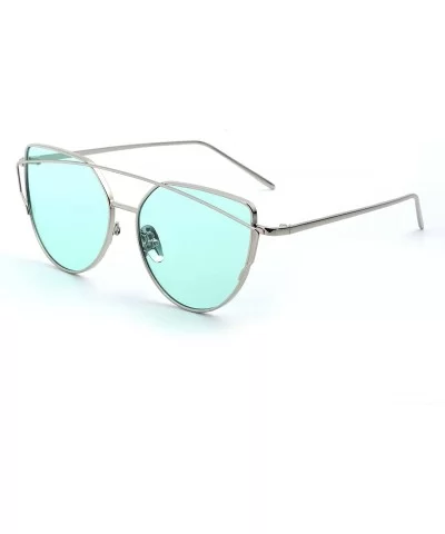 Cat Eye Mirrored Lenses Metal Frame Sunglasses for Women Men - Silver Frame/Green Lens - CU189IRU5ND $7.54 Cat Eye