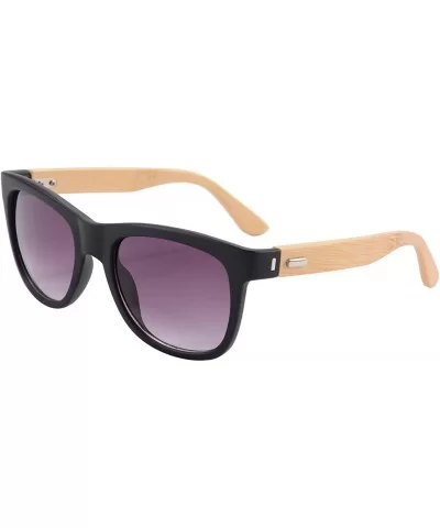 UV400 Wood Sunglasses with Bamboo Temples PC Frames-6103 - Black - CB12FPP6OYR $7.75 Wayfarer