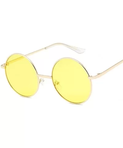 Retro Round Sunglasses Women Vintage Small Unisex Metal Frame Color Lenses Sun Glasses Female UV400 - Goldyellow - CP199Q0UHK...