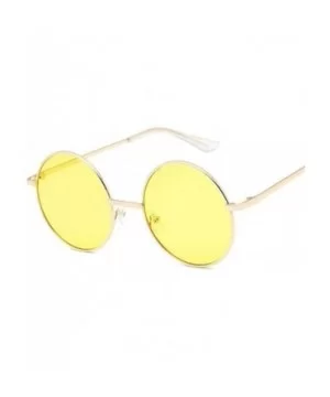 Retro Round Sunglasses Women Vintage Small Unisex Metal Frame Color Lenses Sun Glasses Female UV400 - Goldyellow - CP199Q0UHK...