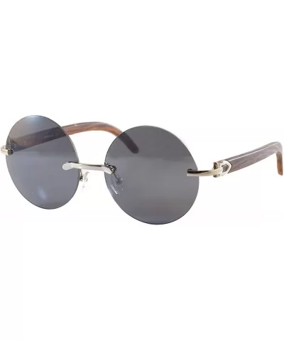 Vintage Rimless Round Metal & Wood Feel Smoke Gradient Sunglasses A225 - Silver Black Sd - CS18I543OT6 $12.43 Rimless