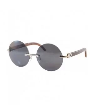 Vintage Rimless Round Metal & Wood Feel Smoke Gradient Sunglasses A225 - Silver Black Sd - CS18I543OT6 $12.43 Rimless