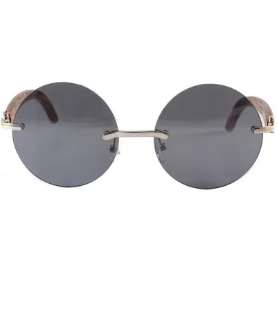 Vintage Rimless Round Metal & Wood Feel Smoke Gradient Sunglasses A225 - Silver Black Sd - CS18I543OT6 $12.43 Rimless