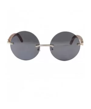 Vintage Rimless Round Metal & Wood Feel Smoke Gradient Sunglasses A225 - Silver Black Sd - CS18I543OT6 $12.43 Rimless