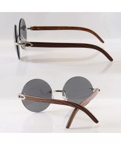 Vintage Rimless Round Metal & Wood Feel Smoke Gradient Sunglasses A225 - Silver Black Sd - CS18I543OT6 $12.43 Rimless