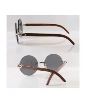 Vintage Rimless Round Metal & Wood Feel Smoke Gradient Sunglasses A225 - Silver Black Sd - CS18I543OT6 $12.43 Rimless