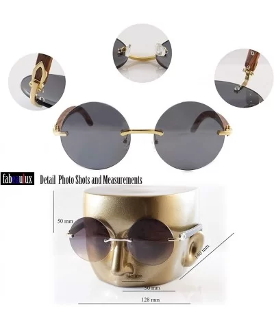 Vintage Rimless Round Metal & Wood Feel Smoke Gradient Sunglasses A225 - Silver Black Sd - CS18I543OT6 $12.43 Rimless