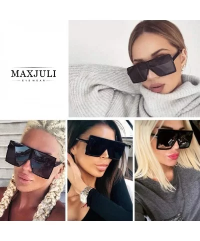 Squared Oversized Sunglasses for Women Men-Fashion Stylish Flat Top Design Big Shades UV Protection 8076 - CM197QKTOID $6.42 ...