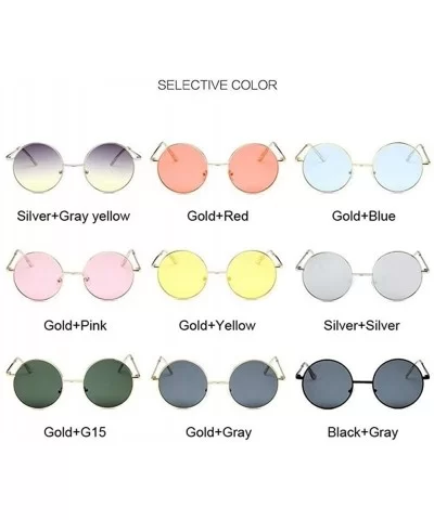 Retro Round Sunglasses Women Vintage Small Unisex Metal Frame Color Lenses Sun Glasses Female UV400 - Goldyellow - CP199Q0UHK...