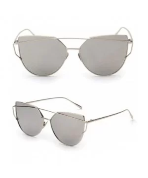 Fashion Twin-Beams Classic Women Metal Frame Mirror Sunglasses Cat Eye Glasses - Silver - CJ18UL749TI $5.99 Oval