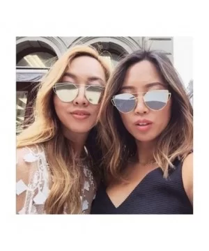 Fashion Twin-Beams Classic Women Metal Frame Mirror Sunglasses Cat Eye Glasses - Silver - CJ18UL749TI $5.99 Oval