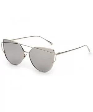 Fashion Twin-Beams Classic Women Metal Frame Mirror Sunglasses Cat Eye Glasses - Silver - CJ18UL749TI $5.99 Oval