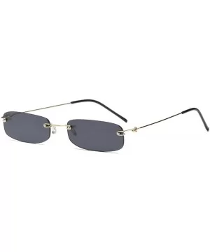 Small Chic Rectangular Rimless Sunglasses Women Men Fashion Vintage Design UV400 - Black - CA18E37WTCW $10.06 Square