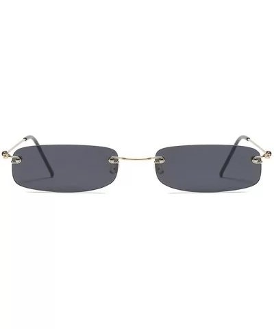 Small Chic Rectangular Rimless Sunglasses Women Men Fashion Vintage Design UV400 - Black - CA18E37WTCW $10.06 Square