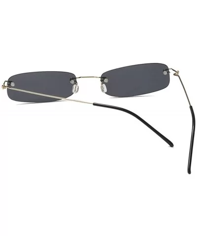 Small Chic Rectangular Rimless Sunglasses Women Men Fashion Vintage Design UV400 - Black - CA18E37WTCW $10.06 Square