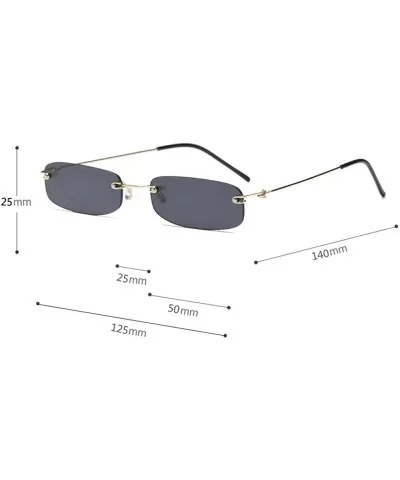 Small Chic Rectangular Rimless Sunglasses Women Men Fashion Vintage Design UV400 - Black - CA18E37WTCW $10.06 Square