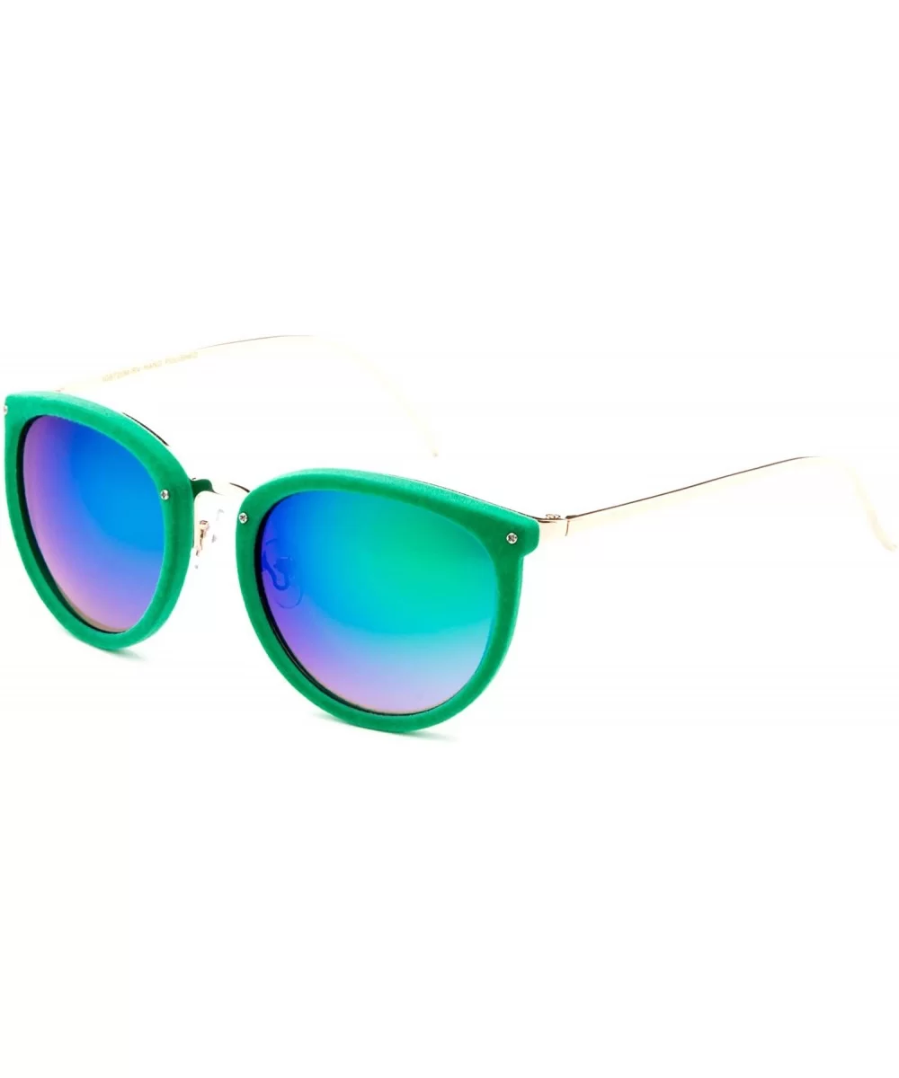 "Miley" Unique Round Glasses with UV400 Flash Lenses Modern Fashion Sunglasses - Green - CR12N0BCBQI $9.00 Round