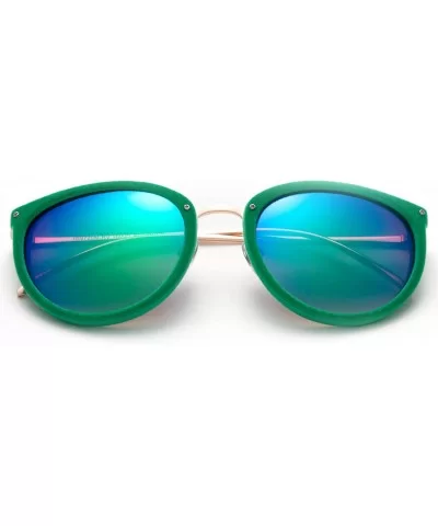 "Miley" Unique Round Glasses with UV400 Flash Lenses Modern Fashion Sunglasses - Green - CR12N0BCBQI $9.00 Round