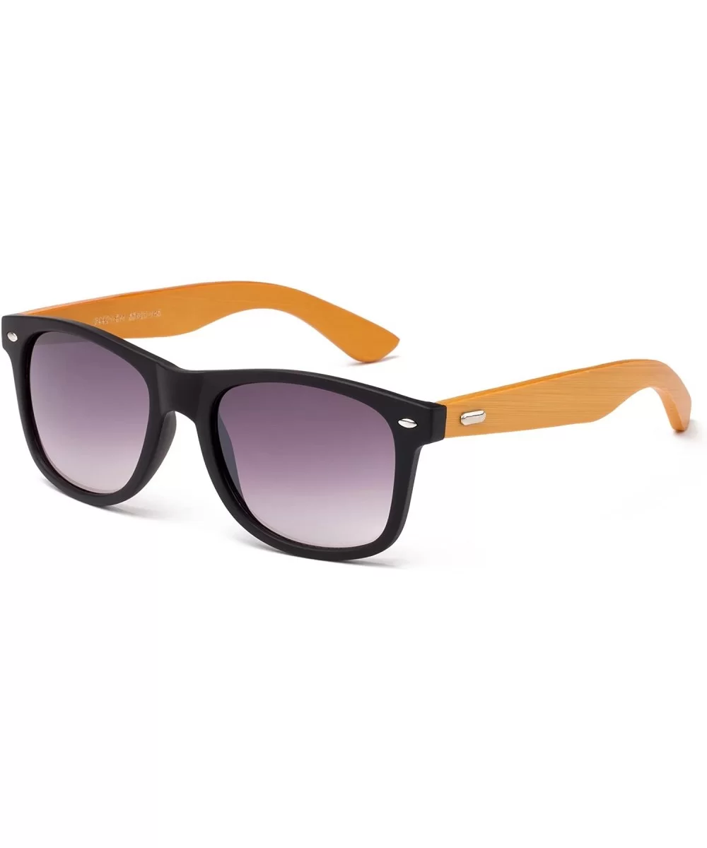 "Soul" Modern Retro Fashion Real Bamboo Sunglasses - Rubber Black/Dark Babmoo - C912M1OC2YL $9.88 Wayfarer