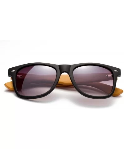 "Soul" Modern Retro Fashion Real Bamboo Sunglasses - Rubber Black/Dark Babmoo - C912M1OC2YL $9.88 Wayfarer