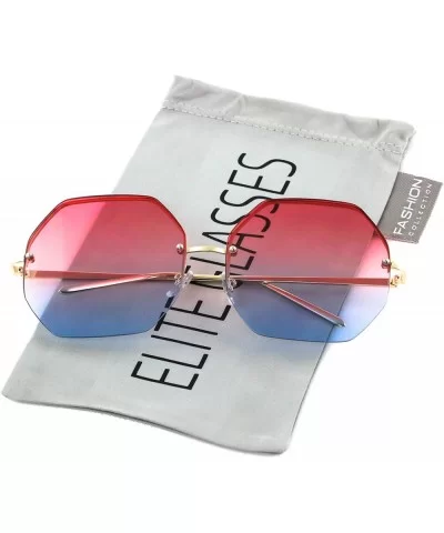 Glasses HUGE OVERSIZED LARGE VINTAGE OCTAGON Rimless RETRO Style SUNGLASSES (Pink Blue - 64) - C7186445IY7 $6.74 Oversized