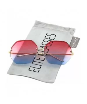 Glasses HUGE OVERSIZED LARGE VINTAGE OCTAGON Rimless RETRO Style SUNGLASSES (Pink Blue - 64) - C7186445IY7 $6.74 Oversized