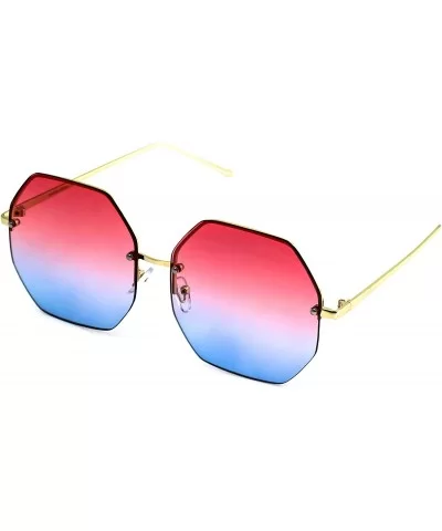 Glasses HUGE OVERSIZED LARGE VINTAGE OCTAGON Rimless RETRO Style SUNGLASSES (Pink Blue - 64) - C7186445IY7 $6.74 Oversized