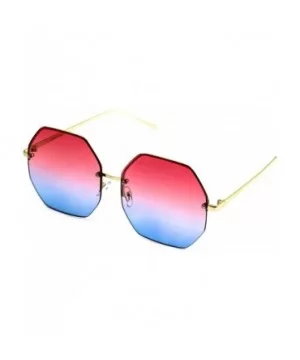 Glasses HUGE OVERSIZED LARGE VINTAGE OCTAGON Rimless RETRO Style SUNGLASSES (Pink Blue - 64) - C7186445IY7 $6.74 Oversized