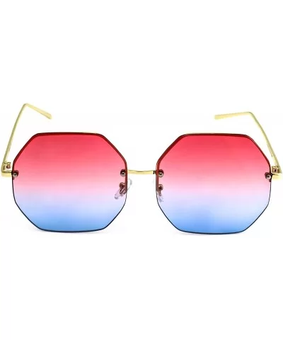 Glasses HUGE OVERSIZED LARGE VINTAGE OCTAGON Rimless RETRO Style SUNGLASSES (Pink Blue - 64) - C7186445IY7 $6.74 Oversized