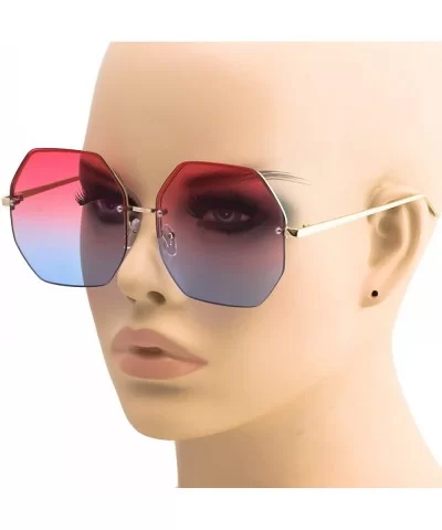 Glasses HUGE OVERSIZED LARGE VINTAGE OCTAGON Rimless RETRO Style SUNGLASSES (Pink Blue - 64) - C7186445IY7 $6.74 Oversized