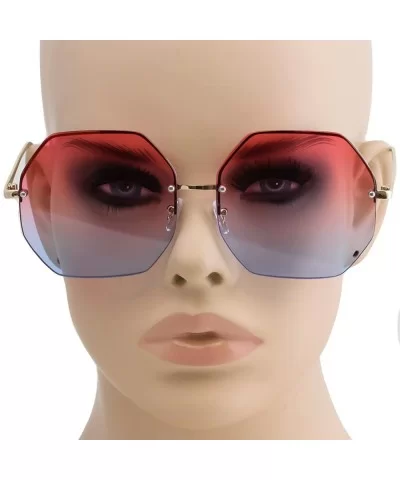 Glasses HUGE OVERSIZED LARGE VINTAGE OCTAGON Rimless RETRO Style SUNGLASSES (Pink Blue - 64) - C7186445IY7 $6.74 Oversized