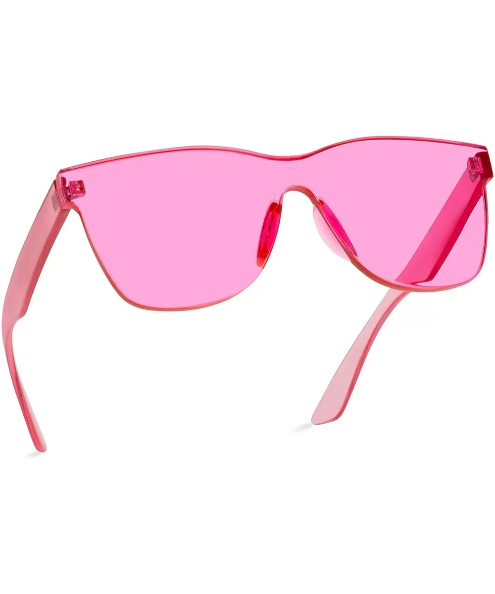 Horn Rimmed Tinted Colorful Lens Rimless Sunglasses - Clear Pink Frame - C518D96T0R2 $4.97 Wayfarer