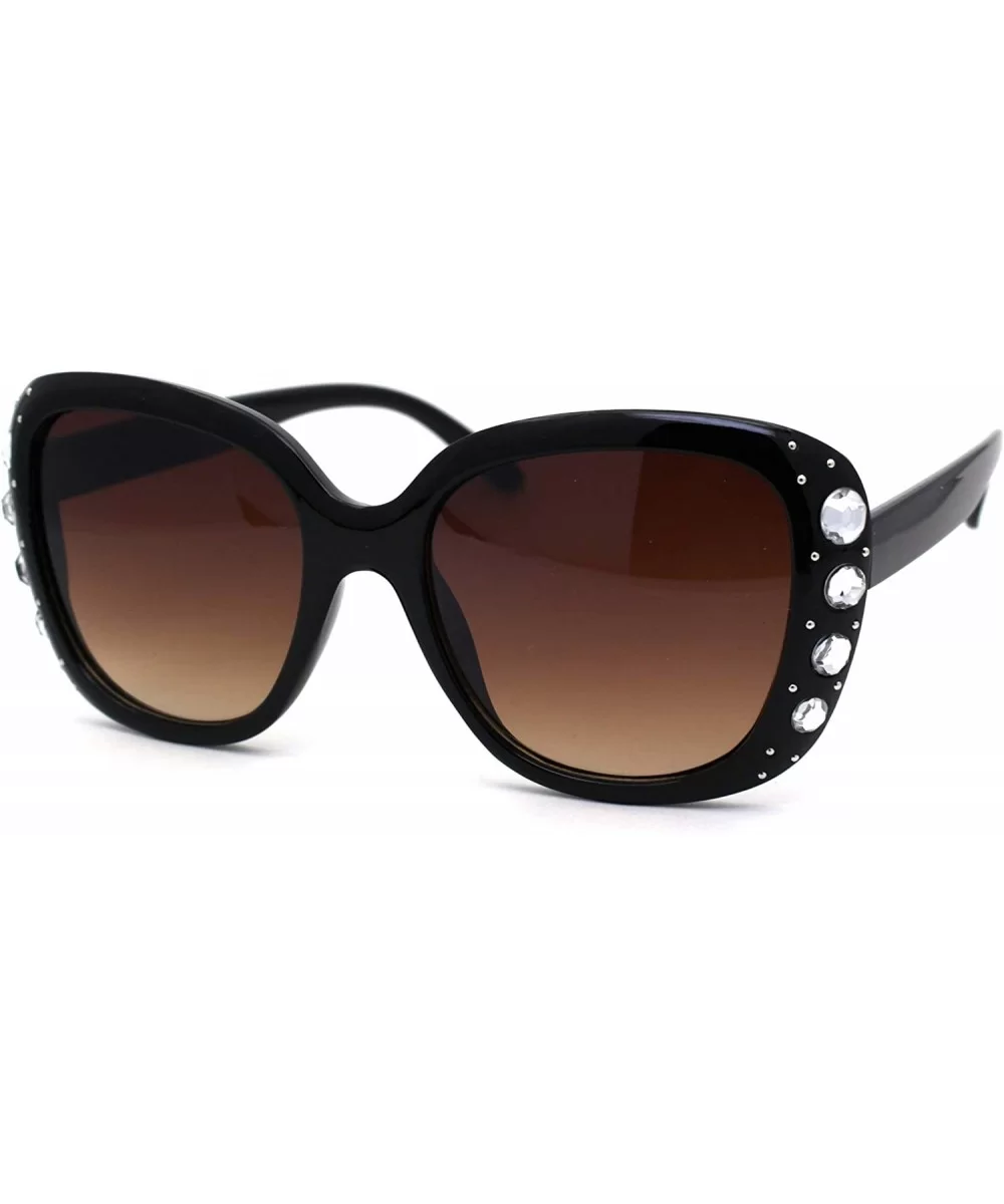 Womens Large Rhinestone Jewel Trim Butterfly Diva Sunglasses - Black Brown - C9196248SRW $6.83 Butterfly