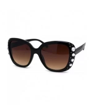 Womens Large Rhinestone Jewel Trim Butterfly Diva Sunglasses - Black Brown - C9196248SRW $6.83 Butterfly