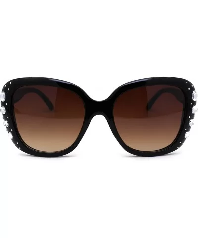 Womens Large Rhinestone Jewel Trim Butterfly Diva Sunglasses - Black Brown - C9196248SRW $6.83 Butterfly