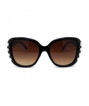 Womens Large Rhinestone Jewel Trim Butterfly Diva Sunglasses - Black Brown - C9196248SRW $6.83 Butterfly