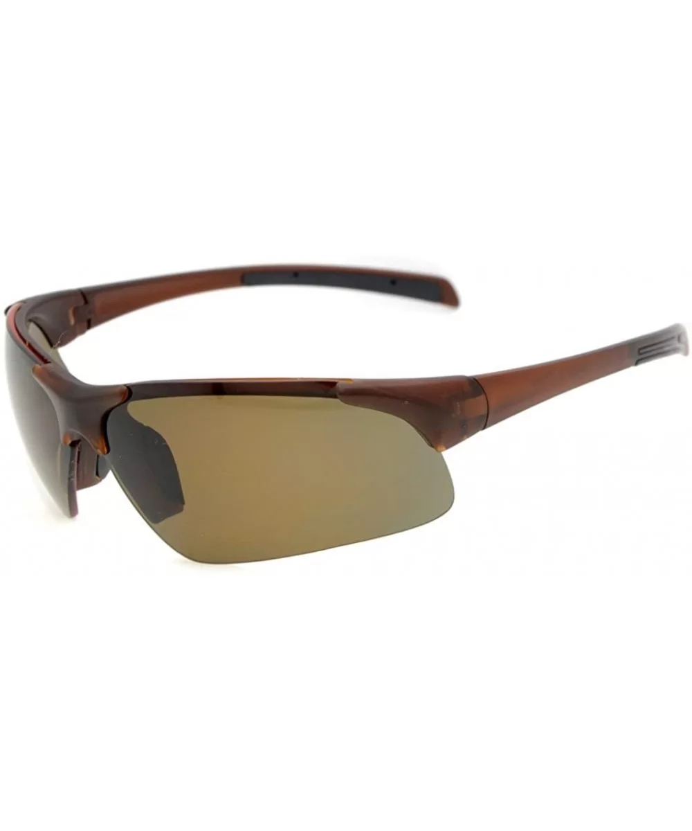 Polycarbonate Half-Rimless Polarized Sport Sunglasses TR90 Unbreakable - Brown/Brown Lens - CX12NUTND4G $19.29 Sport