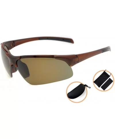 Polycarbonate Half-Rimless Polarized Sport Sunglasses TR90 Unbreakable - Brown/Brown Lens - CX12NUTND4G $19.29 Sport